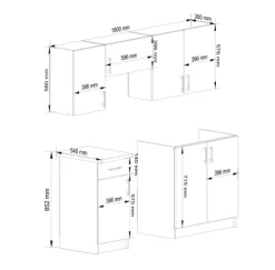 Küchenmöbelset AKORD LIMA Weiß 180 cm 7 Turen Schublade 8 Ebenen Front Sonoma-Eiche B180 x H203 x T44,5 cm