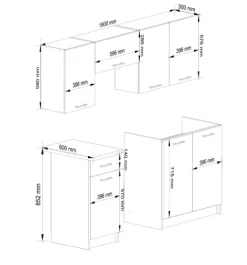 Küchenmöbelset AKORD OLIWIA Beton 180 cm 7 Turen Schublade 8 Ebenen Front Weiß B180 x H203 x T46 cm