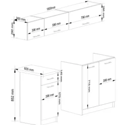 Küchenmöbelset AKORD OLIWIA G1 Weiß 180 cm 6 Turen Schublade 6 Ebenen B180 x H174 x T46 cm