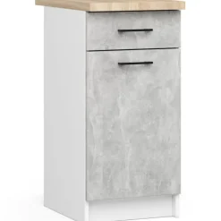 Küchenmöbelset AKORD OLIWIA G1 Weiß 180 cm 6 Turen Schublade 6 Ebenen Front Beton B180 x H174 x T46 cm