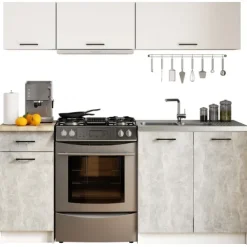 Küchenmöbelset AKORD OLIWIA G1 Weiß 180 cm 6 Turen Schublade 6 Ebenen Front Beton B180 x H174 x T46 cm