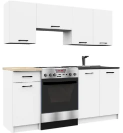 Küchenmöbelset AKORD OLIWIA Weiß 180 cm 7 Turen Schublade 8 Ebenen B180 x H203 x T46 cm