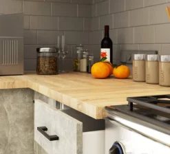 Küchenmöbelset AKORD OLIWIA Weiß 180 cm 7 Turen Schublade 8 Ebenen Front Beton B180 x H203 x T46 cm