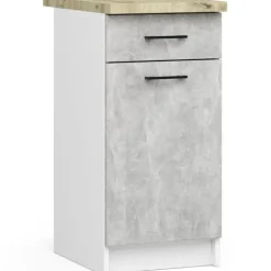 Küchenmöbelset AKORD OLIWIA Weiß 180 cm 7 Turen Schublade 8 Ebenen Front Beton B180 x H203 x T46 cm