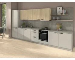 Küchenrückwand Pietra Grigia anthrazit EHW502 / Ellmau Buche EHW2851 2800 x 640 x 9,2 mm