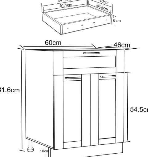 Küchenschrank 60 cm Unterschrank Schublade Colura