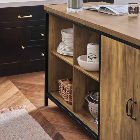 Küchenschrank mit Sideboard und Vitrine im Industriedesign KNL01-F