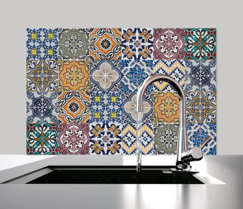 Küchen Spritzschutz | Küchenrückwand | Alu-DiBond | Fliesenschutz für den Herd und Spüle | Küche | Küchenfliesen | Fliesenspiegel | Rückwand, Größe: 60 x 40 x 0.3 cm Küchenrückwand und Spritzschutz Mosaikmuster