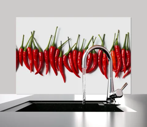 Küchen Spritzschutz | Küchenrückwand | Alu-DiBond | Fliesenschutz für den Herd und Spüle | Küche | Küchenfliesen | Fliesenspiegel | Rückwand, Größe: 60 x 40 x 0.3 cm Küchenrückwand und Spritzschutz Chili