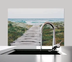 Küchen Spritzschutz | Küchenrückwand | Alu-DiBond | Fliesenschutz für den Herd und Spüle | Küche | Küchenfliesen | Fliesenspiegel | Rückwand, Größe: 60 x 40 x 0.3 cm Küchenrückwand und Spritzschutz Steg zum Meer