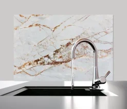 Küchen Spritzschutz | Küchenrückwand | Alu-DiBond | Fliesenschutz für den Herd und Spüle | Küche | Küchenfliesen | Fliesenspiegel | Rückwand, Größe: 60 x 40 x 0.3 cm Küchenrückwand und Spritzschutz Marmor Weiß
