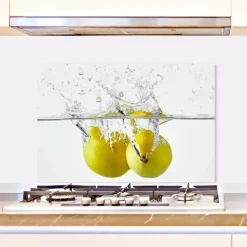 Küchen Spritzschutz | Küchenrückwand | Alu-DiBond | Fliesenschutz für den Herd und Spüle | Küche | Küchenfliesen | Fliesenspiegel | Rückwand, Größe: 60 x 40 x 0.3 cm Küchenrückwand und Spritzschutz Zitronen im Wasser