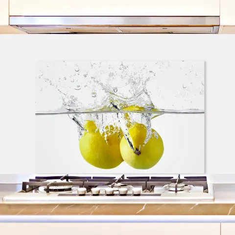 Küchen Spritzschutz | Küchenrückwand | Alu-DiBond | Fliesenschutz für den Herd und Spüle | Küche | Küchenfliesen | Fliesenspiegel | Rückwand, Größe: 60 x 40 x 0.3 cm Küchenrückwand und Spritzschutz Zitronen im Wasser