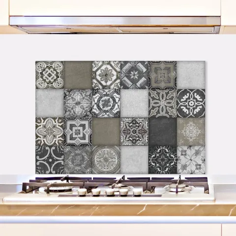 Küchen Spritzschutz | Küchenrückwand | Alu-DiBond | Fliesenschutz für den Herd und Spüle | Küche | Küchenfliesen | Fliesenspiegel | Rückwand, Größe: 60 x 40 x 0.3 cm Küchenrückwand und Spritzschutz Grau Braun Fliesen