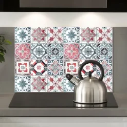 Küchen Spritzschutz | Küchenrückwand | Alu-DiBond | Fliesenschutz für den Herd und Spüle | Küche | Küchenfliesen | Fliesenspiegel | Rückwand, Größe: 60 x 40 x 0.3 cm Küchenrückwand und Spritzschutz Rot Mosaik