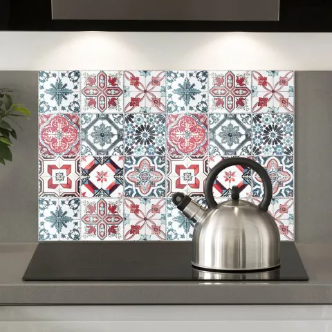 Küchen Spritzschutz | Küchenrückwand | Alu-DiBond | Fliesenschutz für den Herd und Spüle | Küche | Küchenfliesen | Fliesenspiegel | Rückwand, Größe: 60 x 40 x 0.3 cm Küchenrückwand und Spritzschutz Rot Mosaik