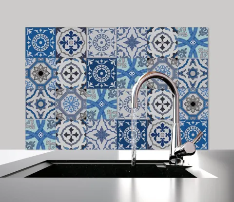 Küchen Spritzschutz | Küchenrückwand | Alu-DiBond | Fliesenschutz für den Herd und Spüle | Küche | Küchenfliesen | Fliesenspiegel | Rückwand, Größe: 60 x 40 x 0.3 cm Küchenrückwand und Spritzschutz Mosaik Blau