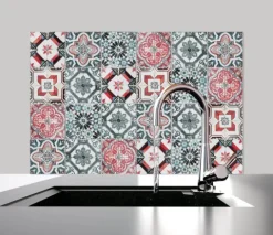 Küchen Spritzschutz | Küchenrückwand | Alu-DiBond | Fliesenschutz für den Herd und Spüle | Küche | Küchenfliesen | Fliesenspiegel | Rückwand, Größe: 60 x 40 x 0.3 cm Küchenrückwand und Spritzschutz Mosaik Rot