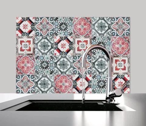 Küchen Spritzschutz | Küchenrückwand | Alu-DiBond | Fliesenschutz für den Herd und Spüle | Küche | Küchenfliesen | Fliesenspiegel | Rückwand, Größe: 60 x 40 x 0.3 cm Küchenrückwand und Spritzschutz Mosaik Rot