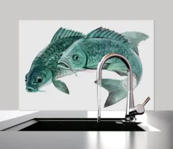 Küchen Spritzschutz | Küchenrückwand | Alu-DiBond | Fliesenschutz für den Herd und Spüle | Küche | Küchenfliesen | Fliesenspiegel | Rückwand, Größe: 60 x 40 x 0.3 cm Küchenrückwand und Spritzschutz Fische