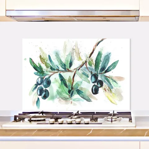 Küchen Spritzschutz | Küchenrückwand | Alu-DiBond | Fliesenschutz für den Herd und Spüle | Küche | Küchenfliesen | Fliesenspiegel | Rückwand, Größe: 60 x 40 x 0.3 cm Küchenrückwand und Spritzschutz Oliven