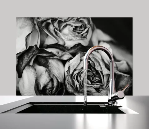 Küchen Spritzschutz | Küchenrückwand | Alu-DiBond | Fliesenschutz für den Herd und Spüle | Küche | Küchenfliesen | Fliesenspiegel | Rückwand, Größe: 60 x 40 x 0.3 cm Küchenrückwand und Spritzschutz Rose