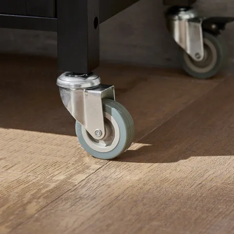Küchenwagen mit Arbeitsplatte, Rollen und schwarzem Holzregal FKW22-SCH
