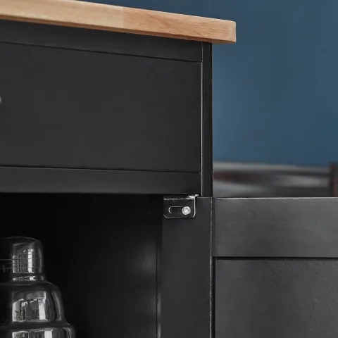 Küchenwagen mit Arbeitsplatte, Schubladen und Weinregal in Schwarz FKW45-SCH