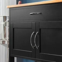 Küchenwagen mit Arbeitsplatte, Schubladen und Weinregal in Schwarz FKW45-SCH