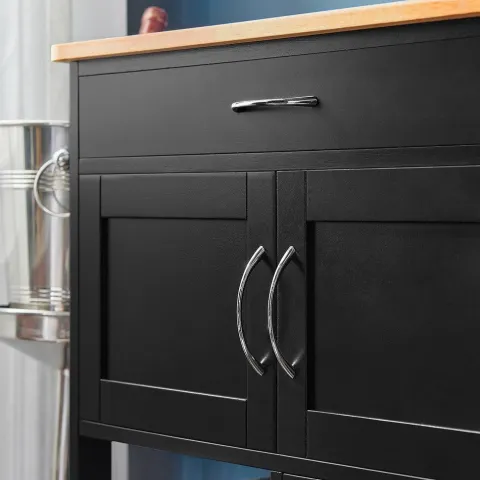 Küchenwagen mit Arbeitsplatte, Schubladen und Weinregal in Schwarz FKW45-SCH