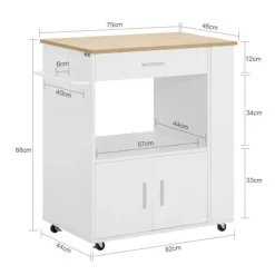 Küchenwagen mit Arbeitsplatte, Rollen und Mikrowellenschrank in Weiß FKW113-WN