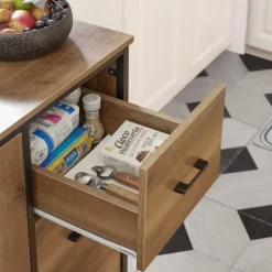 Küchenwagen mit Arbeitsplatte, Türen und Schubladen in vintagebraun KNL02-PF