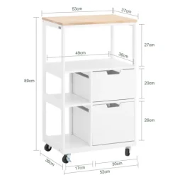 Küchenwagen mit Rollen, Schubladen und 3 Ablagen im Industrial Design Weißnatur FKW111-WN