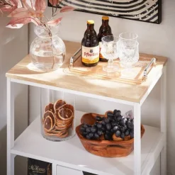 Küchenwagen mit Rollen, Schubladen und 3 Ablagen im Industrial Design Weißnatur FKW111-WN