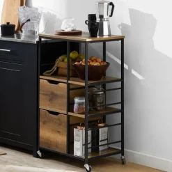 Küchenwagen mit Rollen und Schubladen im Industrial Design in Vintagebraun FKW111-PF