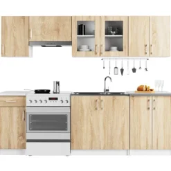 Küchenzeile LIMA 2.4m Modulares Weiß 240 cm 11 Türen 1 Schublade Front Sonoma Eiche B240xH203xT44,5 cm