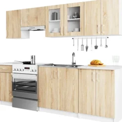 Küchenzeile LIMA 2.4m Modulares Weiß 240 cm 11 Türen 1 Schublade Front Sonoma Eiche B240xH203xT44,5 cm