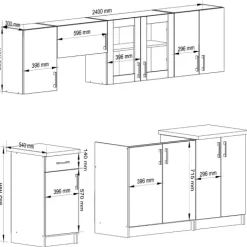 Küchenzeile LIMA 2.4m Modulares Weiß 240 cm 11 Türen 1 Schublade Front Sonoma Eiche B240xH203xT44,5 cm