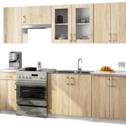 Küchenzeile LIMA 2.4m Modulares Weiß 240 cm 11 Türen 1 Schublade Front Sonoma Eiche B240xH203xT44,5 cm