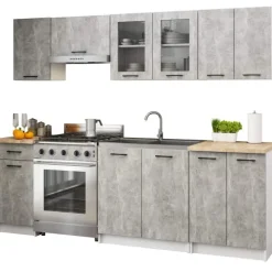 Küchenzeile OLIWIA 2.4m Modulares Beton 240 cm 11 Türen 1 Schublade B240xH203xT46 cm