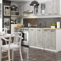 Küchenzeile OLIWIA 2.4m Modulares Beton 240 cm 11 Türen 1 Schublade B240xH203xT46 cm