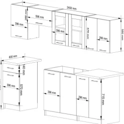 Küchenzeile OLIWIA 2.4m Modulares Weiß 240 cm 11 Türen 1 Schublade B240xH203xT46 cm