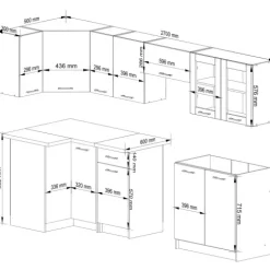 Küchenzeile OLIWIA 3.0m Modulares Weiß 300 cm 11 Türen 1 Schublade B300xH203xT46 cm