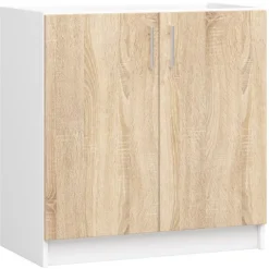 Küchenzeile LIMA 1.8m Modulares Weiß 180 cm 7 Türen 1 Schublade Front Sonoma Eiche 8 Regalböden B180xH203xT44,5 cm