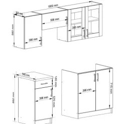 Küchenzeile LIMA 1.8m Modulares Weiß 180 cm 7 Türen 1 Schublade Front Sonoma Eiche 8 Regalböden B180xH203xT44,5 cm