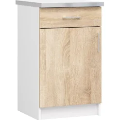 Küchenzeile LIMA 1.8m Modulares Weiß 180 cm 7 Türen 1 Schublade Front Sonoma Eiche 8 Regalböden B180xH203xT44,5 cm