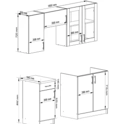 Küchenzeile LIMA 1.8m Modulares Weiß 180 cm 7 Türen 1 Schublade Front Sonoma Eiche 8 Regalböden B180xH203xT44,5 cm