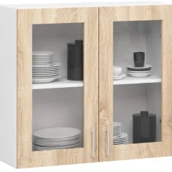 Küchenzeile LIMA 1.8m Modulares Weiß 180 cm 7 Türen 1 Schublade Front Sonoma Eiche 8 Regalböden B180xH203xT44,5 cm