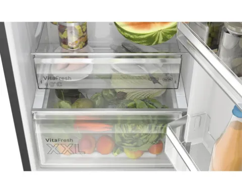 Kühl- und Gefrierkombination Bosch BxHxT 60 x 203 x 66,5 cm Kühlteil 260 l Gefrierteil 103 l edelstahl schwarz KGN39VXAU