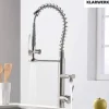 KLARWERK® Ben | Große Gastronomie Küchenarmatur Sillber gebürstet2 Brausen | Profi Edelstahl Wasserhahn Küche 2 Anschlüsse|Doppelspülbecken Restaurant